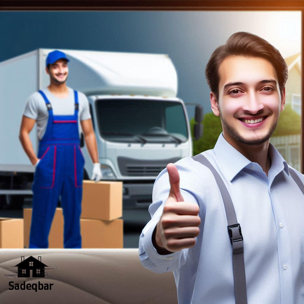 a customer of a house moving service, smiling to the camera